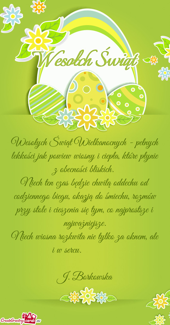 Wesołych Świąt Wielkanocnych - pełnych lekkości jak powiew wiosny i ciepła, które płynie z o