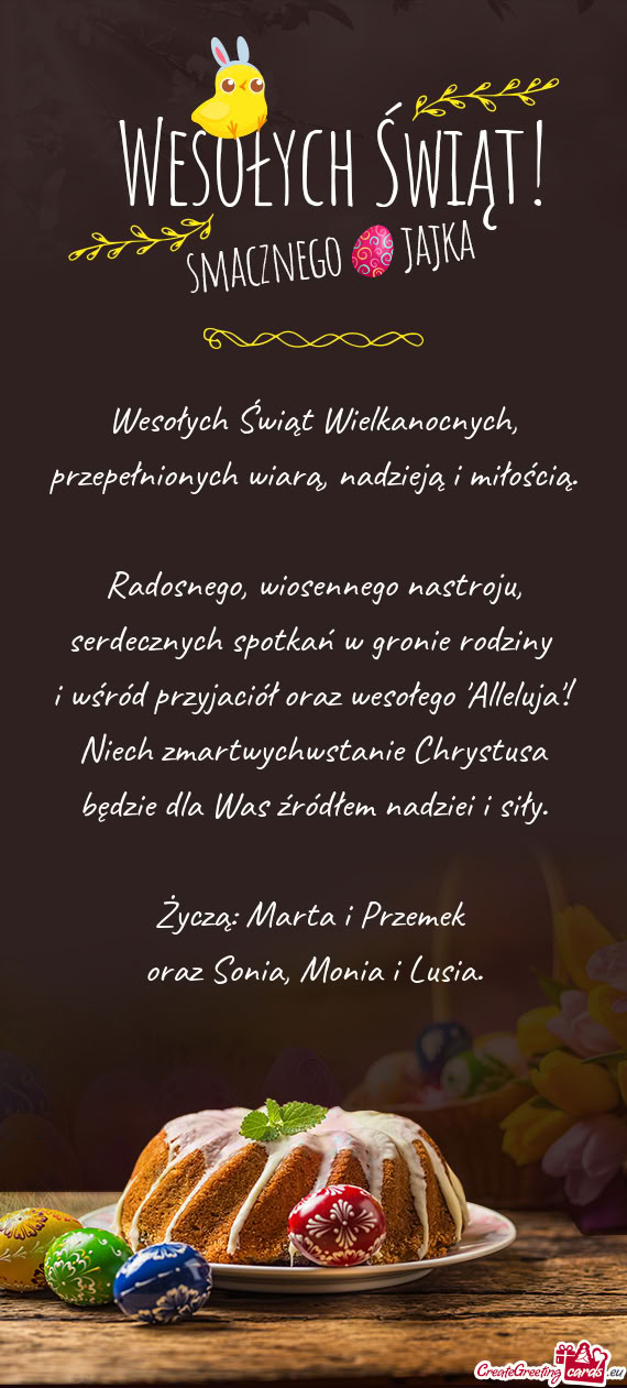 Wesołych Świąt Wielkanocnych, przepełnionych wiarą, nadzieją i miłością
