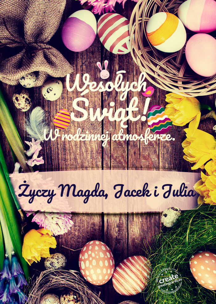Wesołych Świąt Wielkanocnych w rodzinnej atmosferze Magda, Jacek i Julia