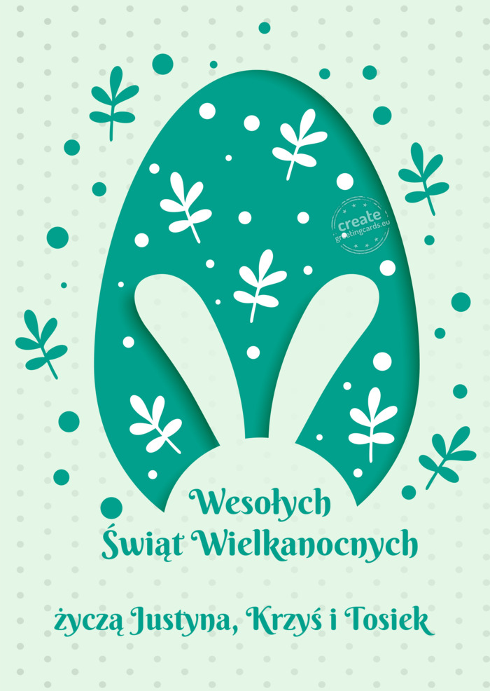 Wesołych Świąt Wielkanocnych życzą Justyna, Krzyś i Tosiek