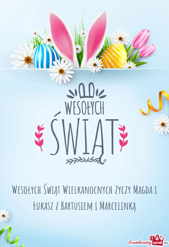 Wesołych Świąt Wielkanocnych życzy Magda i Łukasz z Bartusiem i
