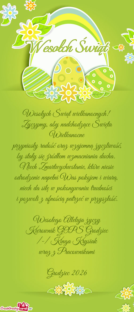 Wesołych Świąt wielkanocnych!   Życzymy, aby nadchodzące Święta