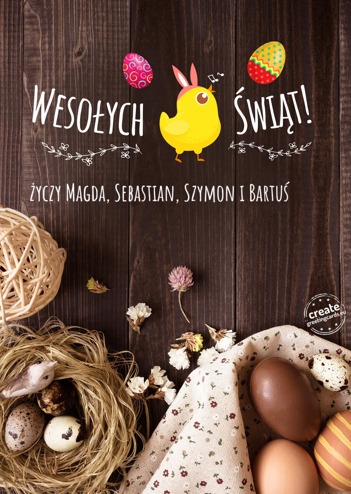 Wesołych Świąt WielkanocnychMagda, Sebastian, Szymon i Bartuś 🐣🐤🐥