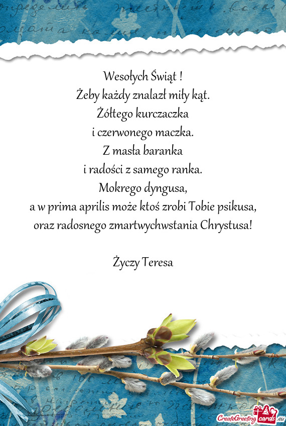 Wesołych Świąt !  Żeby każdy znalazł miły kąt.  Żółtego kurczaczka