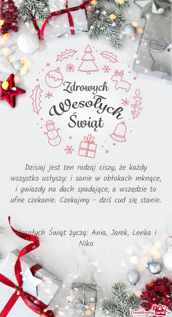 Wesołych Świąt życzą: Ania, Jarek, Lenka i Niko