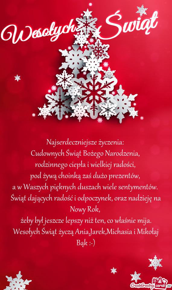 Wesołych Świąt życzą Ania,Jarek,Michasia i Mikołaj Bąk :-)
