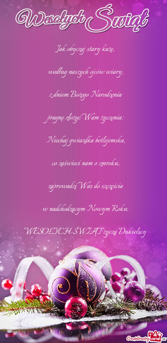 WESOŁYCH ŚWIĄT życzą Dukielscy