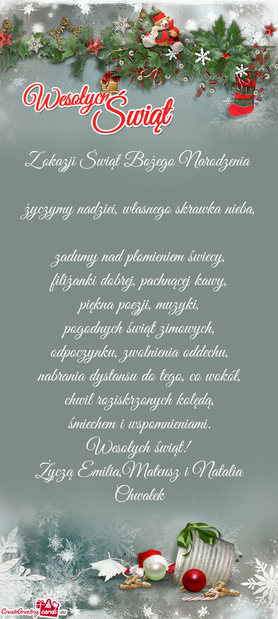 Wesołych świąt! Życzą Emilia