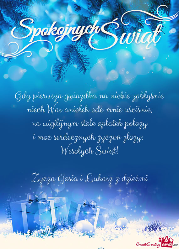 Wesołych Świąt! Życzą Gosia i Łukasz z dziećmi