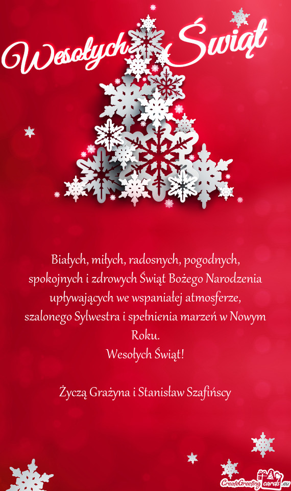 Wesołych Świąt! Życzą Grażyna i Stanisław Szafińscy