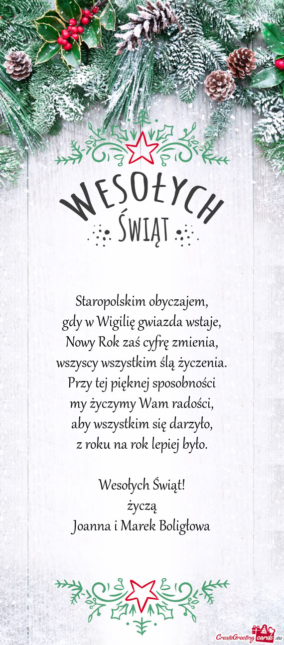 Wesołych Świąt! życzą Joanna i Marek Boligłowa