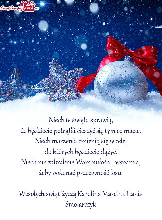 Wesołych świąt!życzą Karolina Marcin i Hania Smolarczyk