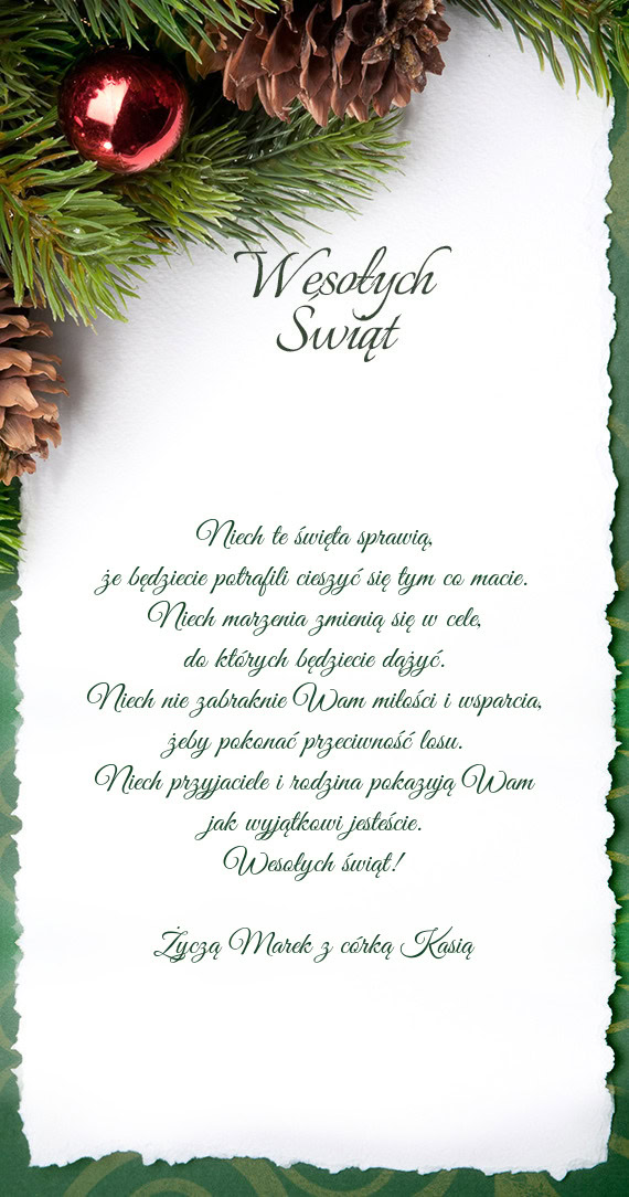 Wesołych świąt! Życzą Marek z córką Kasią