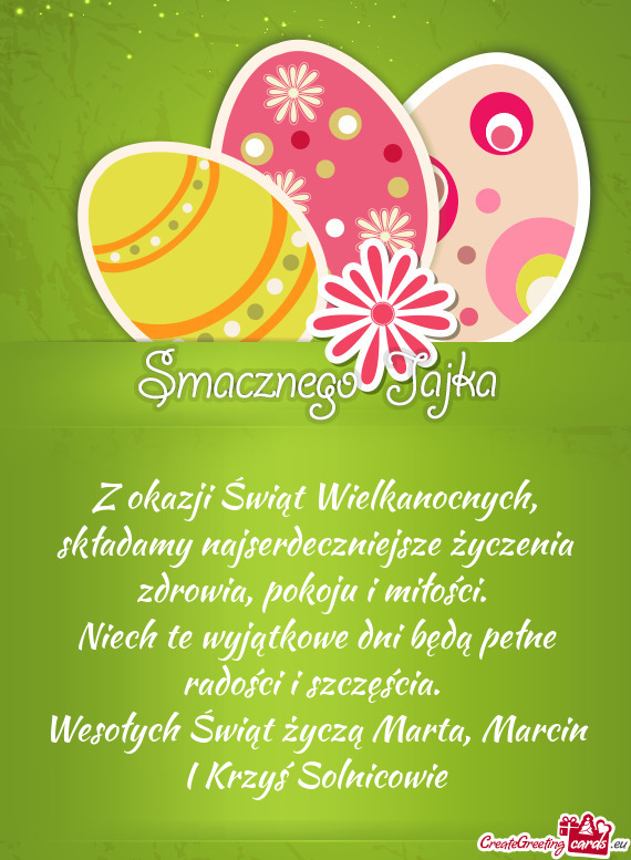 Wesołych Świąt życzą Marta, Marcin I Krzyś Solnicowie