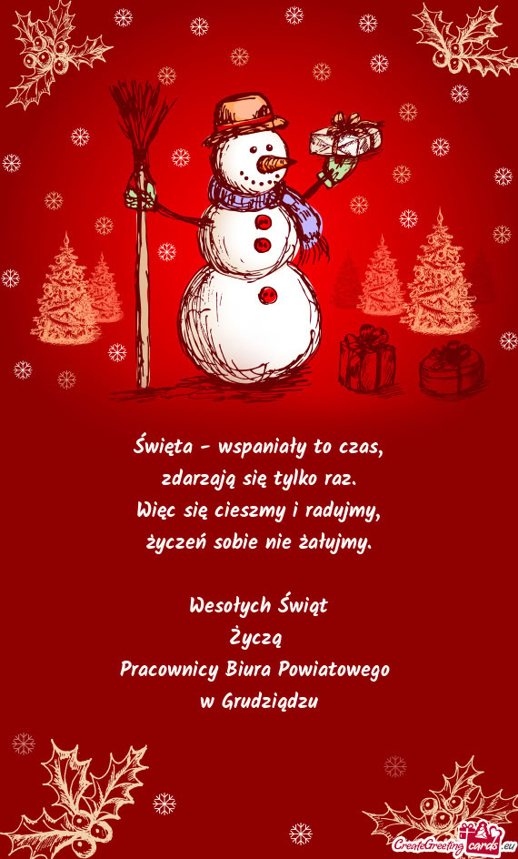 Wesołych Świąt Życzą Pracownicy Biura Powiatowego w Grudziądzu