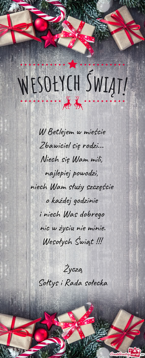 Wesołych Świąt !!! Życzą Sołtys i Rada sołecka