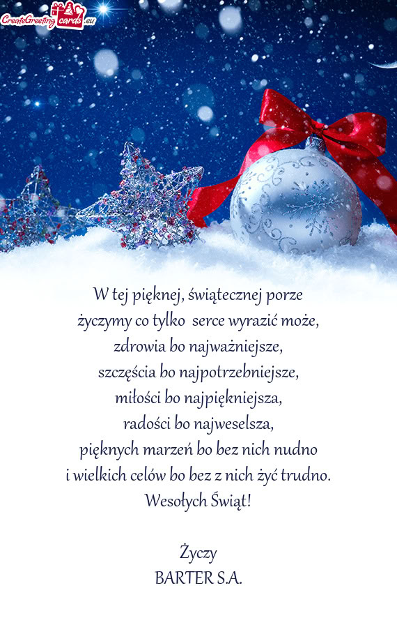 Wesołych Świąt! Życzy BARTER S