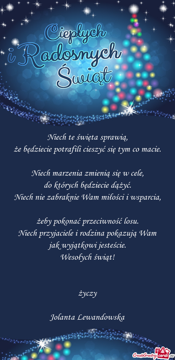 Wesołych świąt!  życzy Jolanta Lewandowska