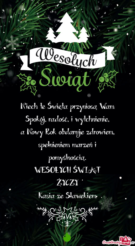 WESOŁYCH ŚWIĄT ŻYCZY Kasia ze Sławekiem