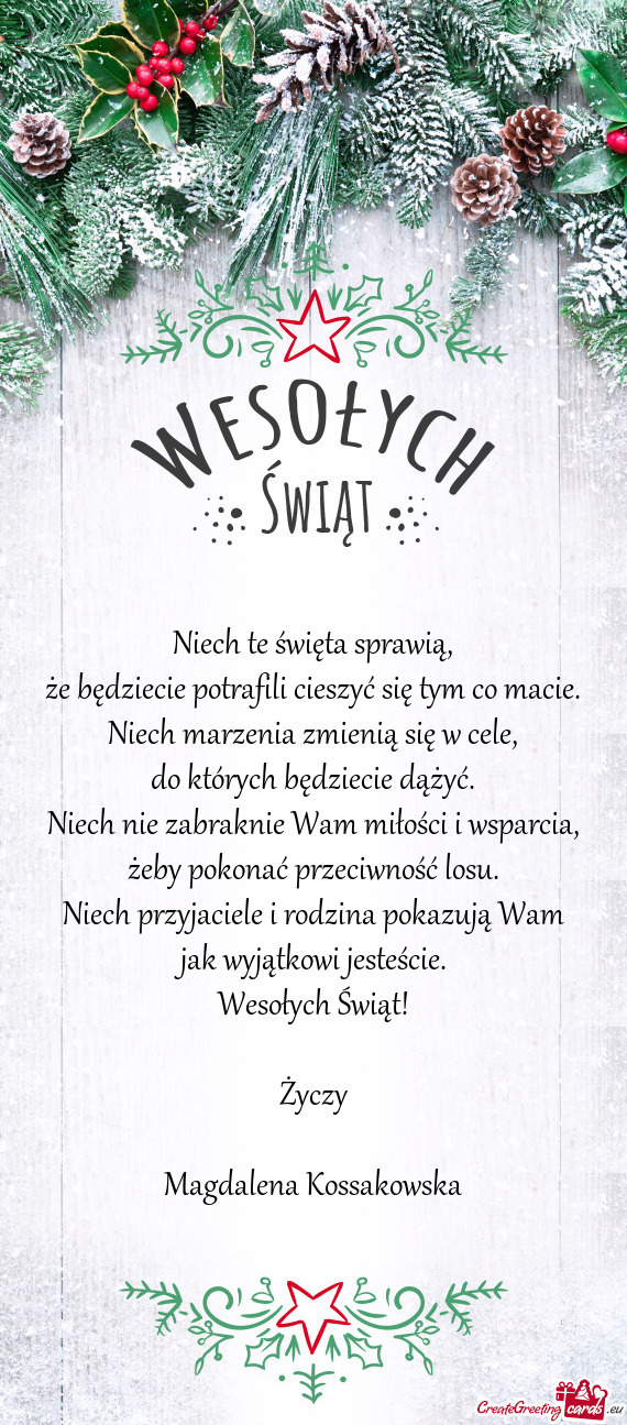 Wesołych Świąt! Życzy Magdalena Kossakowska