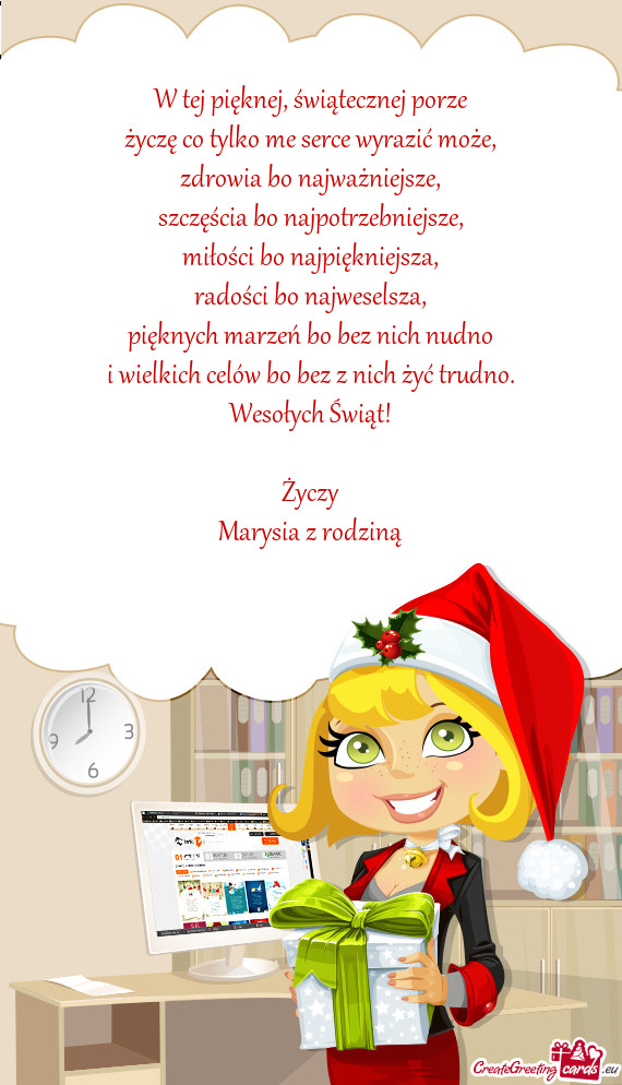 Wesołych Świąt! Życzy Marysia z rodziną