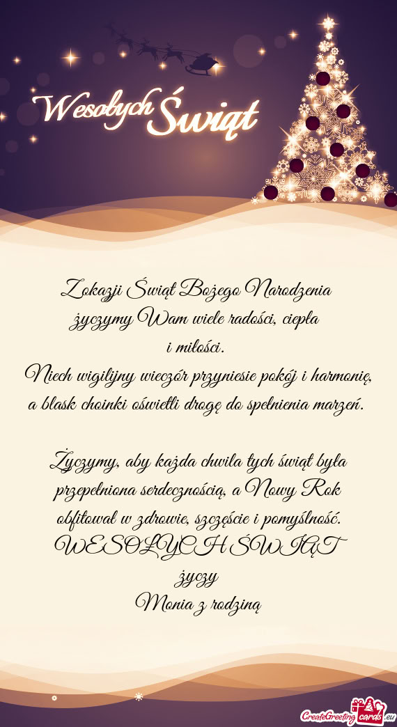 WESOŁYCH ŚWIĄT życzy Monia z rodziną