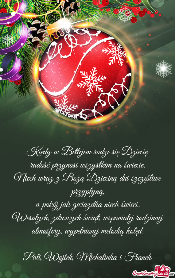 Wesołych, zdrowych świąt, wspaniałej rodzinnej atmosfery, wypełnionej melodią kolęd