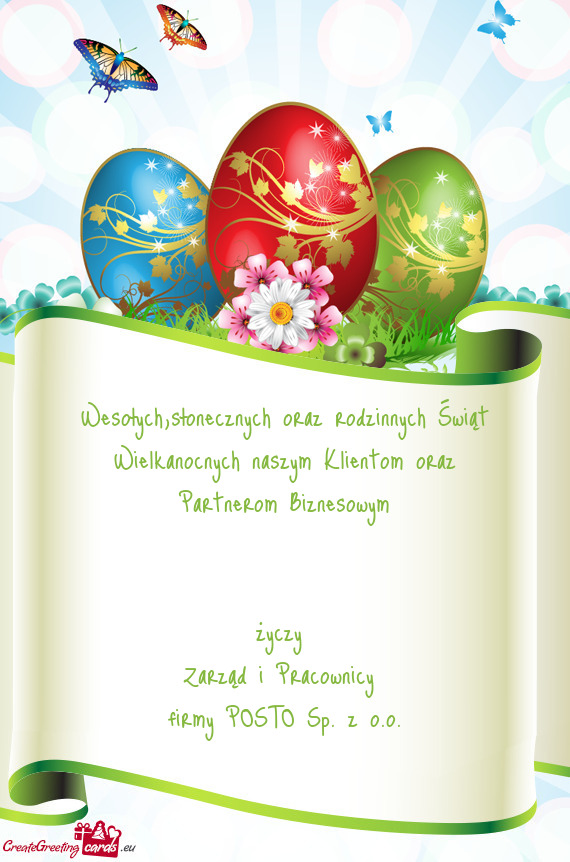 Wesołych,słonecznych oraz rodzinnych Świąt Wielkanocnych naszym Klientom oraz Partnerom Biznesow