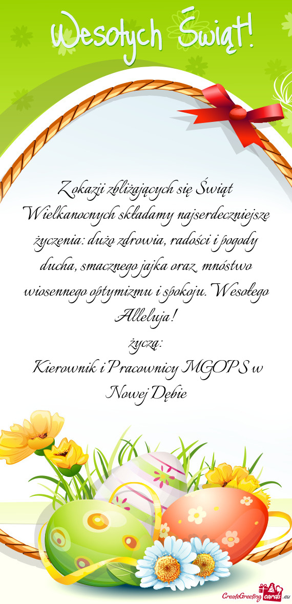 Wia, radości i pogody ducha, smacznego jajka oraz mnóstwo wiosennego optymizmu i spokoju. Wesołe