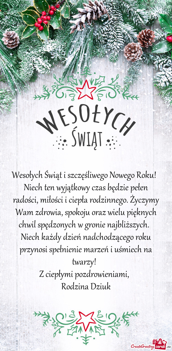 Wia, spokoju oraz wielu pięknych chwil spędzonych w gronie najbliższych