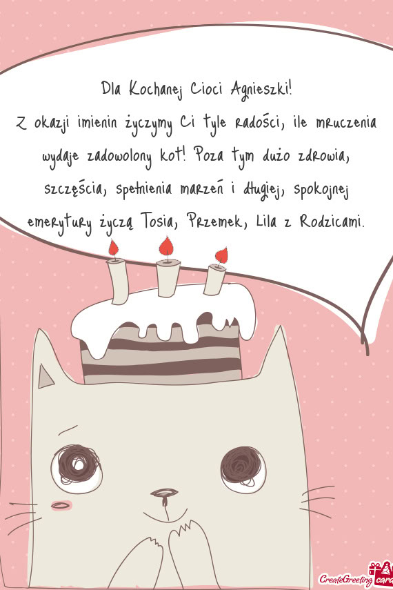 Wia, szczęścia, spełnienia marzeń i długiej, spokojnej emerytury życzą Tosia, Przemek, Lila z