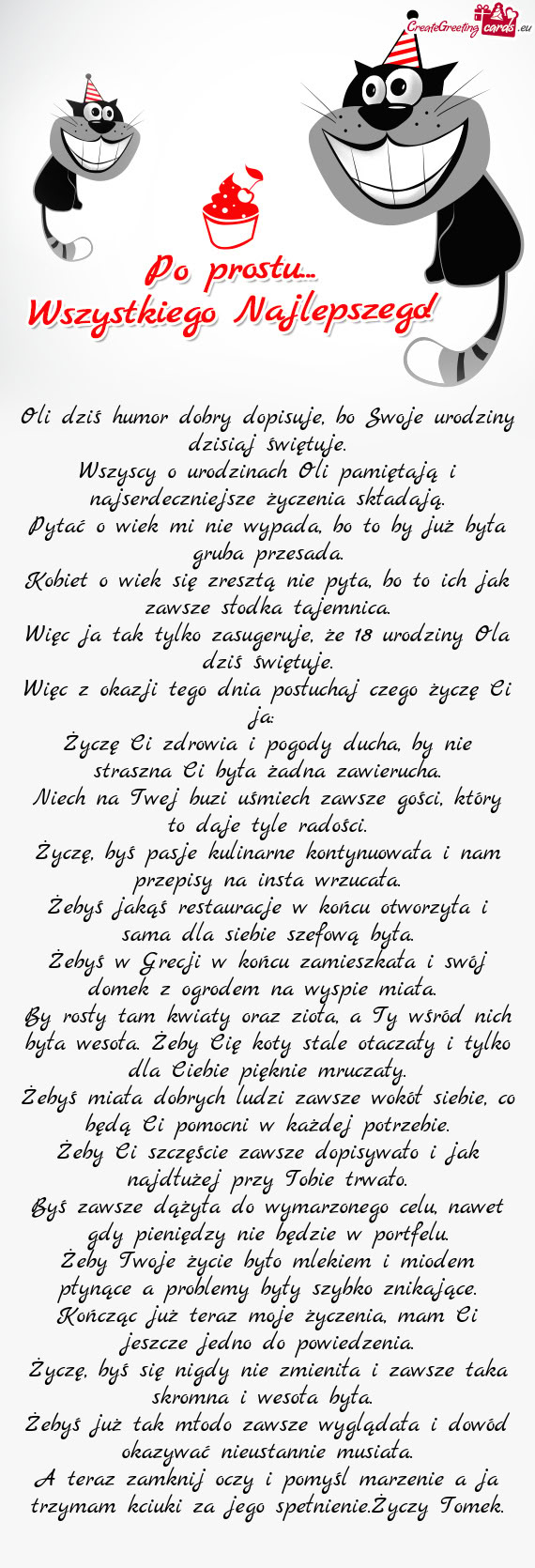 Więc ja tak tylko zasugeruje, że 18 urodziny Ola dziś świętuje