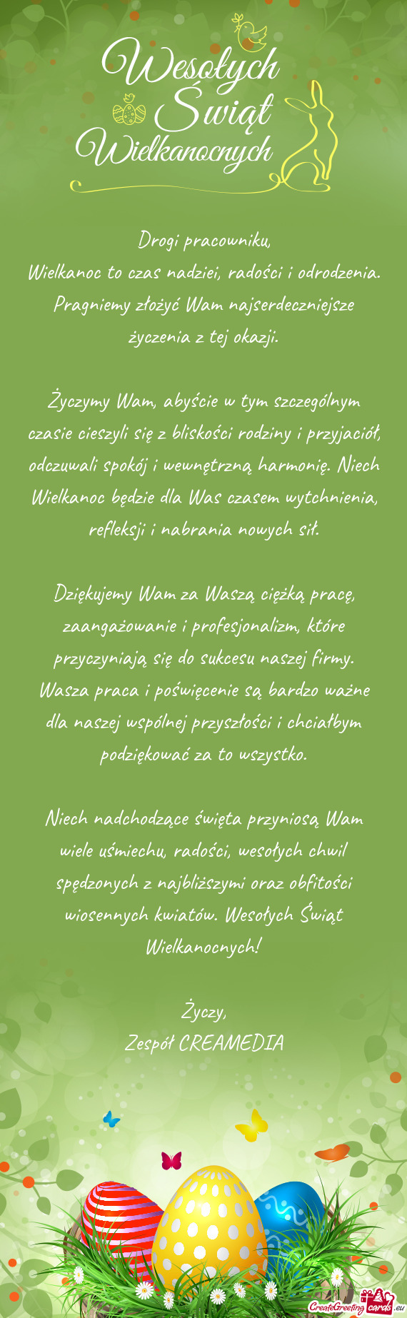 Wielkanoc to czas nadziei, radości i odrodzenia. Pragniemy złożyć Wam najserdeczniejsze życzeni