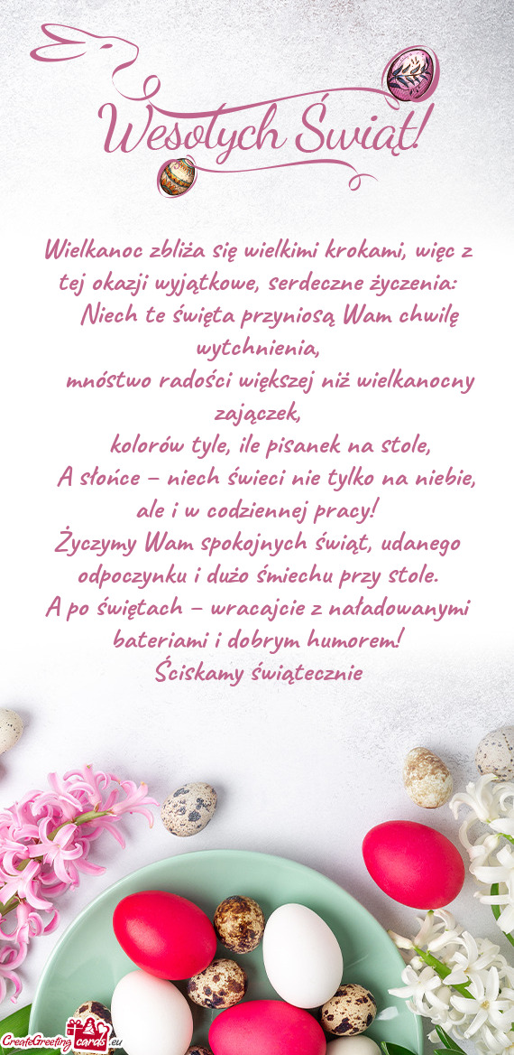 Wielkanoc zbliża się wielkimi krokami, więc z tej okazji wyjątkowe, serdeczne życzenia