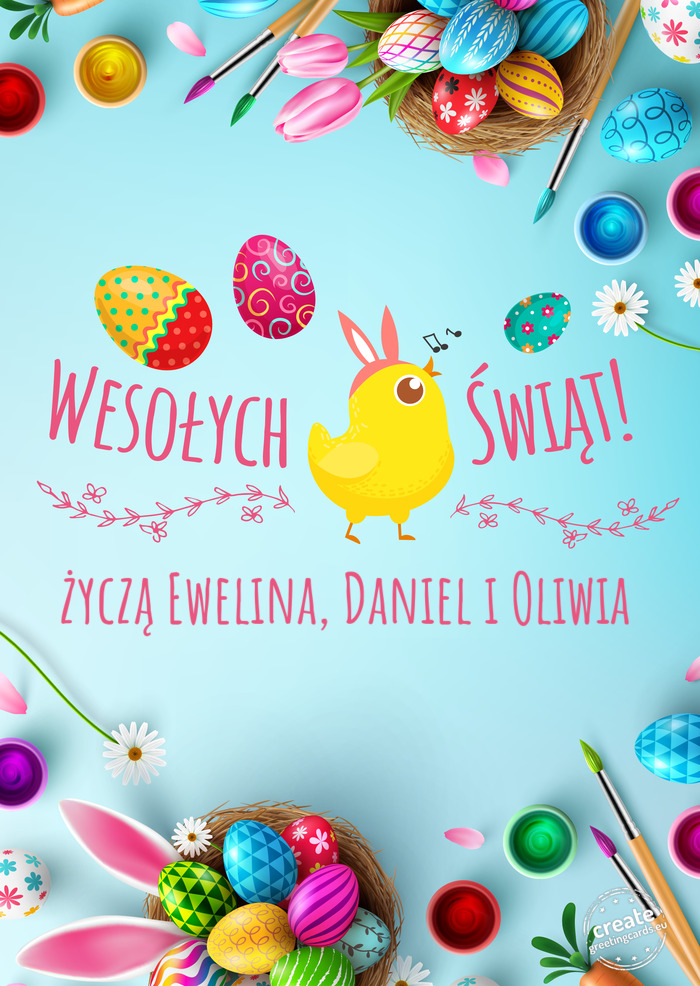 Wielkanoc życzą Ewelina, Daniel i Oliwia