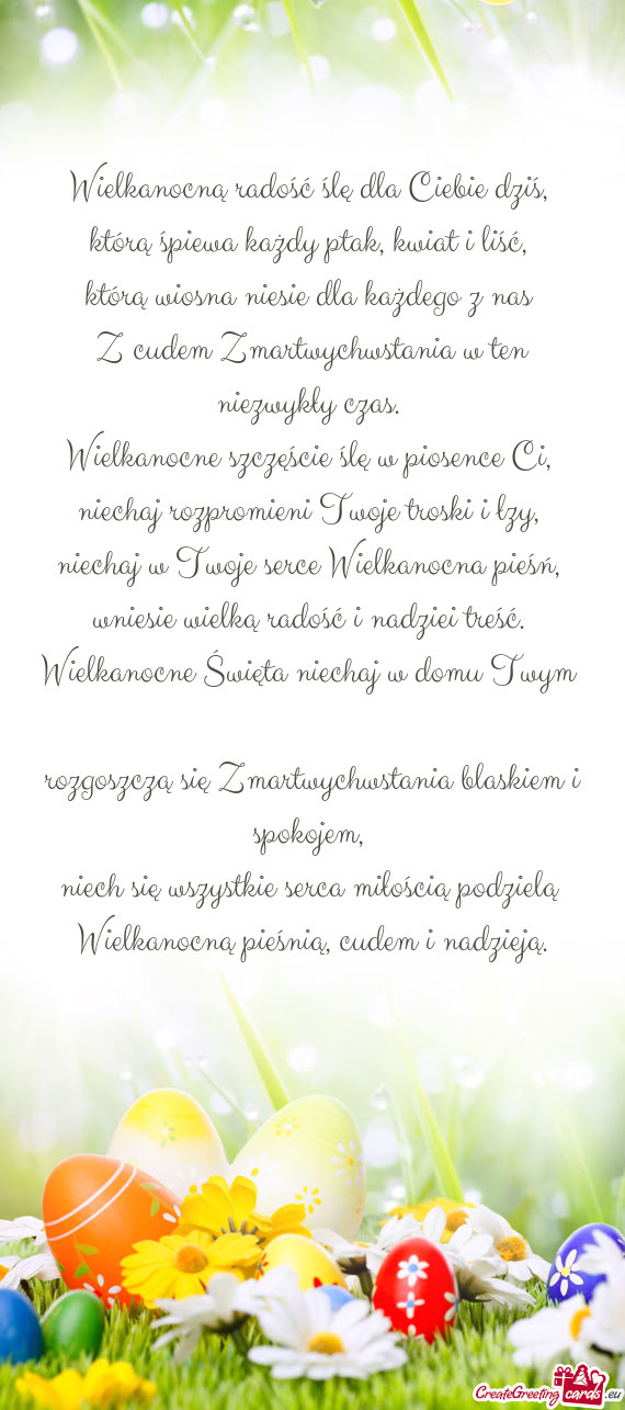 Wielkanocną radość ślę dla Ciebie dziś, 