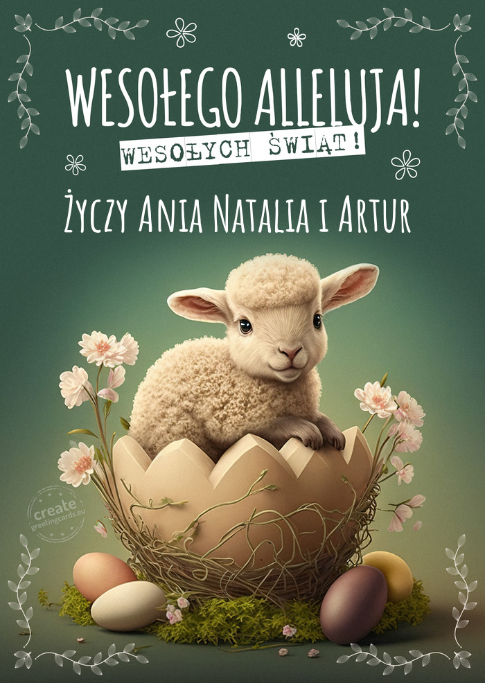Wielkanocny baranek przesyła Ci Ania Natalia i Artur życzenia