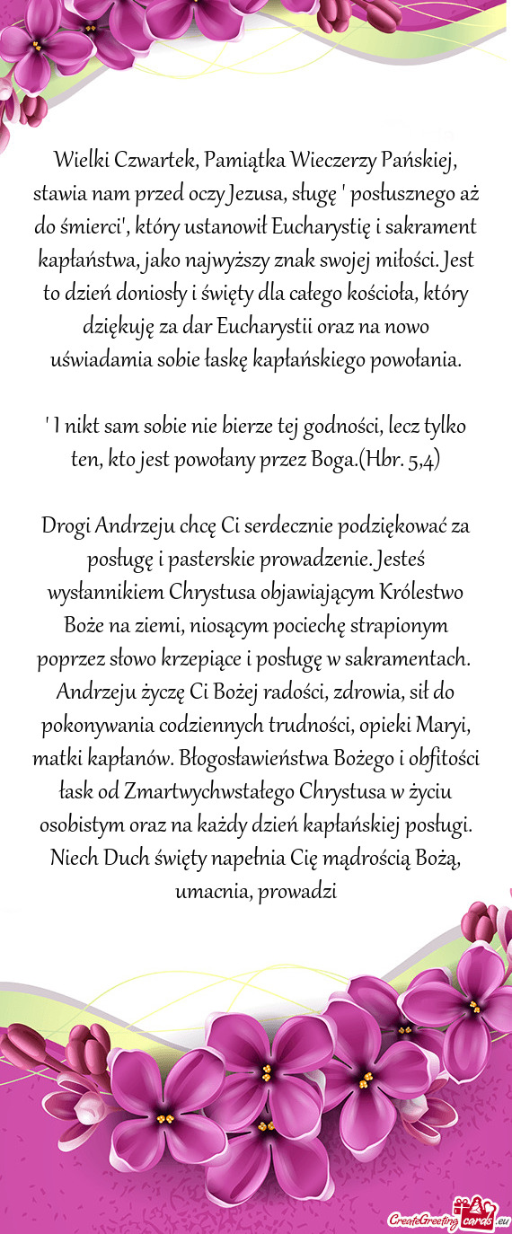 Wielki Czwartek, Pamiątka Wieczerzy Pańskiej, stawia nam przed oczy Jezusa, sługę " posłusznego