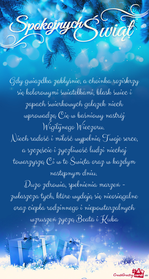 ?wierkowych gałązek niech wprowadzą Cię w baśniowy nastrój Wigilijnego Wieczoru