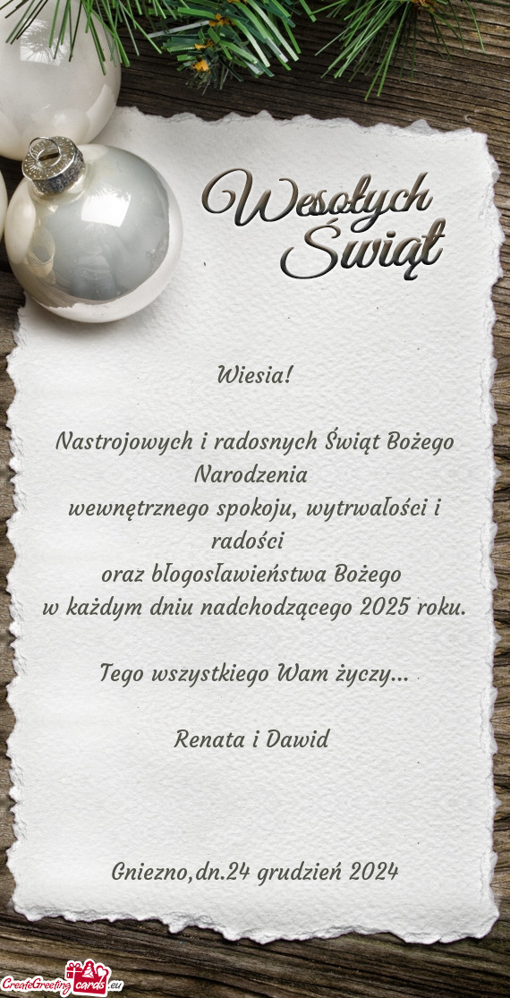 Wiesia! Nastrojowych i radosnych Świąt Bożego Narodzenia wewnętrznego spokoju