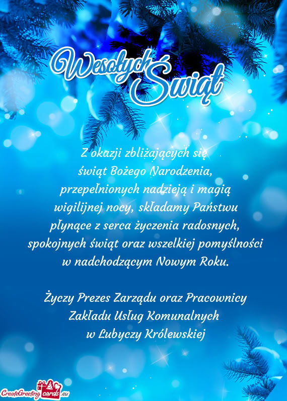 Wigilijnej nocy, składamy Państwu