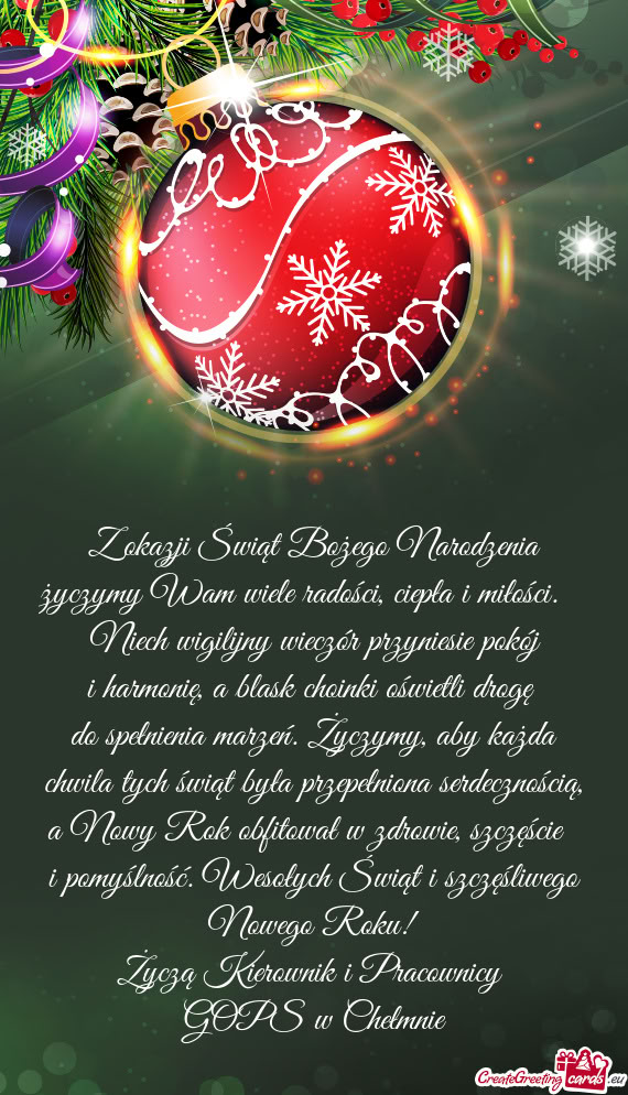 Wigilijny wieczór przyniesie pokój   i harmonię, a blask choinki oświetli drogę  do sp