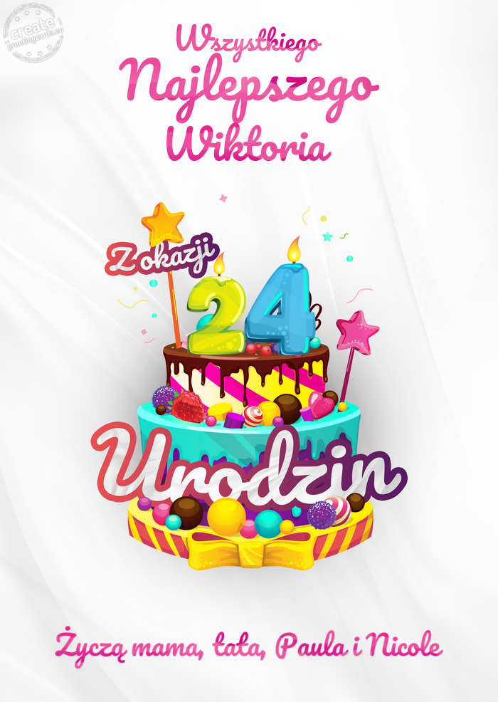Wiktoria, Wszystkiego najlepszego z okazji 24 urodzin Życzą mama, tata, Paula i Nicole ❤️