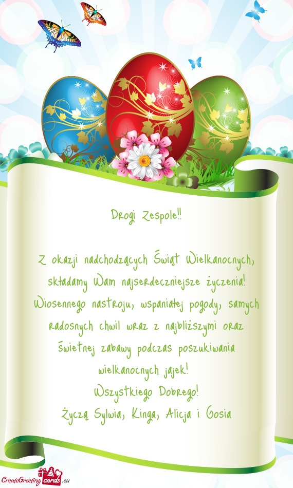 Wiosennego nastroju, wspaniałej pogody, samych radosnych chwil wraz z najbliższymi oraz świetnej