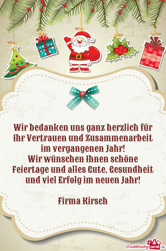 Wir bedanken uns ganz herzlich für Ihr Vertrauen und Zusammenarbeit im vergangenen Jahr