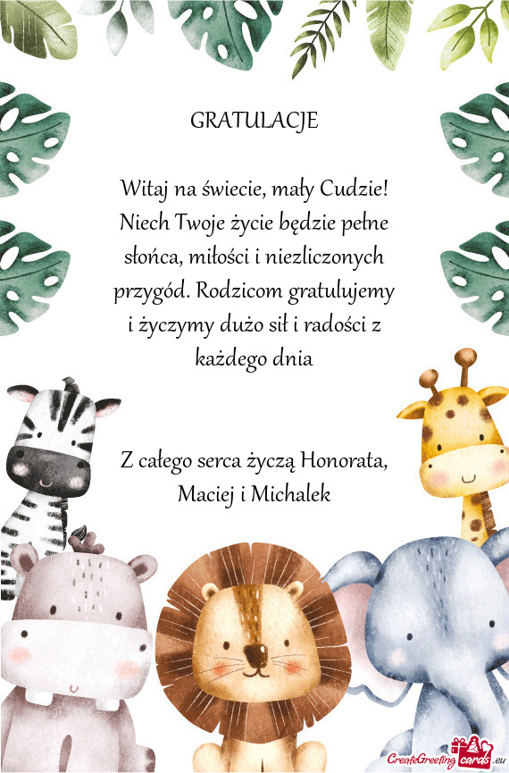 Witaj na świecie, mały Cudzie! Niech Twoje życie będzie pełne słońca, miłości i niezliczony