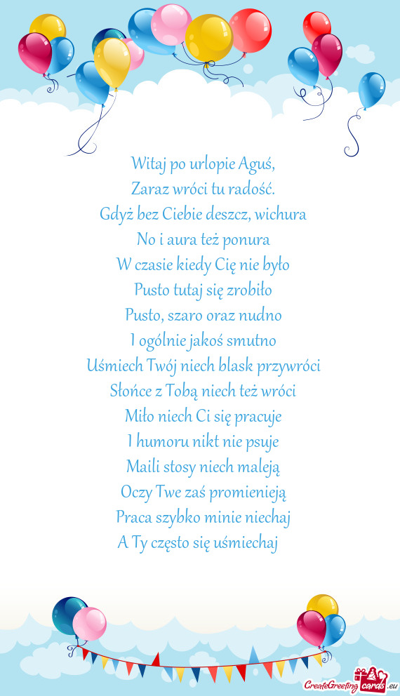 Witaj po urlopie Aguś
