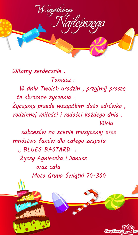 Witamy serdecznie .           Tomasz .       W dniu