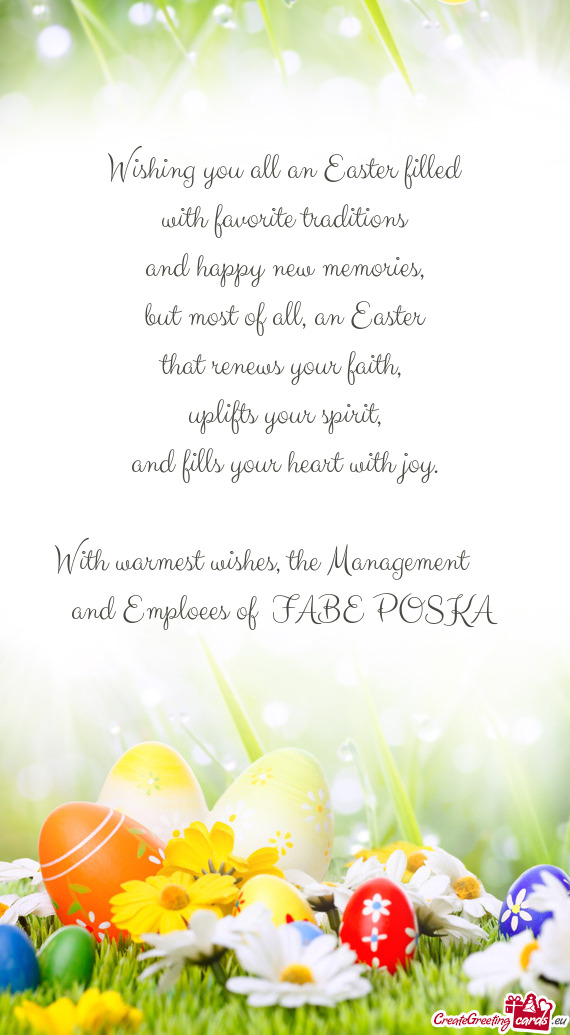 With warmest wishes, the Management  and Emploees of FABE POSKA