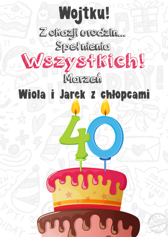 Wojtku! Kartka z okazji 40 urodzin, Wiola i Jarek z chłopcami